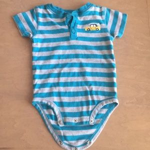 18 mo. blue and gray striped onesie!